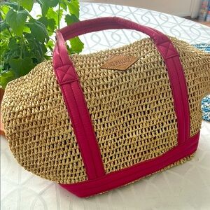 MZ WALLACE - Tan and Pink Woven  Bag - 
16 INCHES WIDE X 10 INCHES HIGH